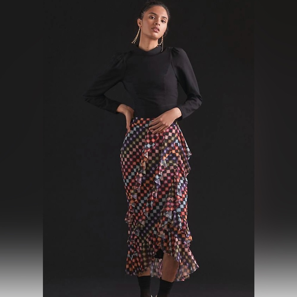 Farm Rio Slim Tiered Ruffle Skirt/Anthropologie